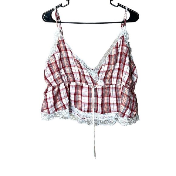 American‎ Eagle Womens Red Plaid Cropped Tank Top NWT XL - Picture 1 of 7